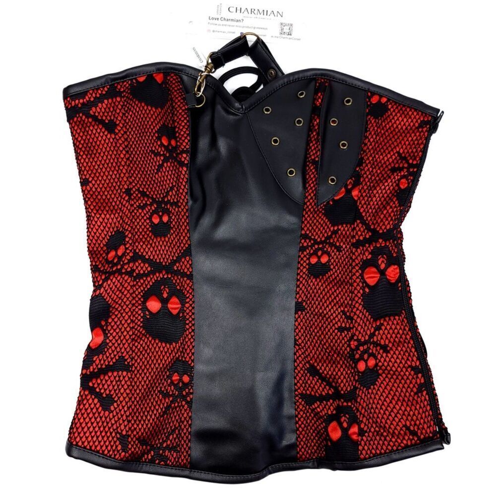 NWT Charmian Goth Steel Boned Steampunk Bustiers Corset Jacket Belt Medium Skull - Picture 4 of 10